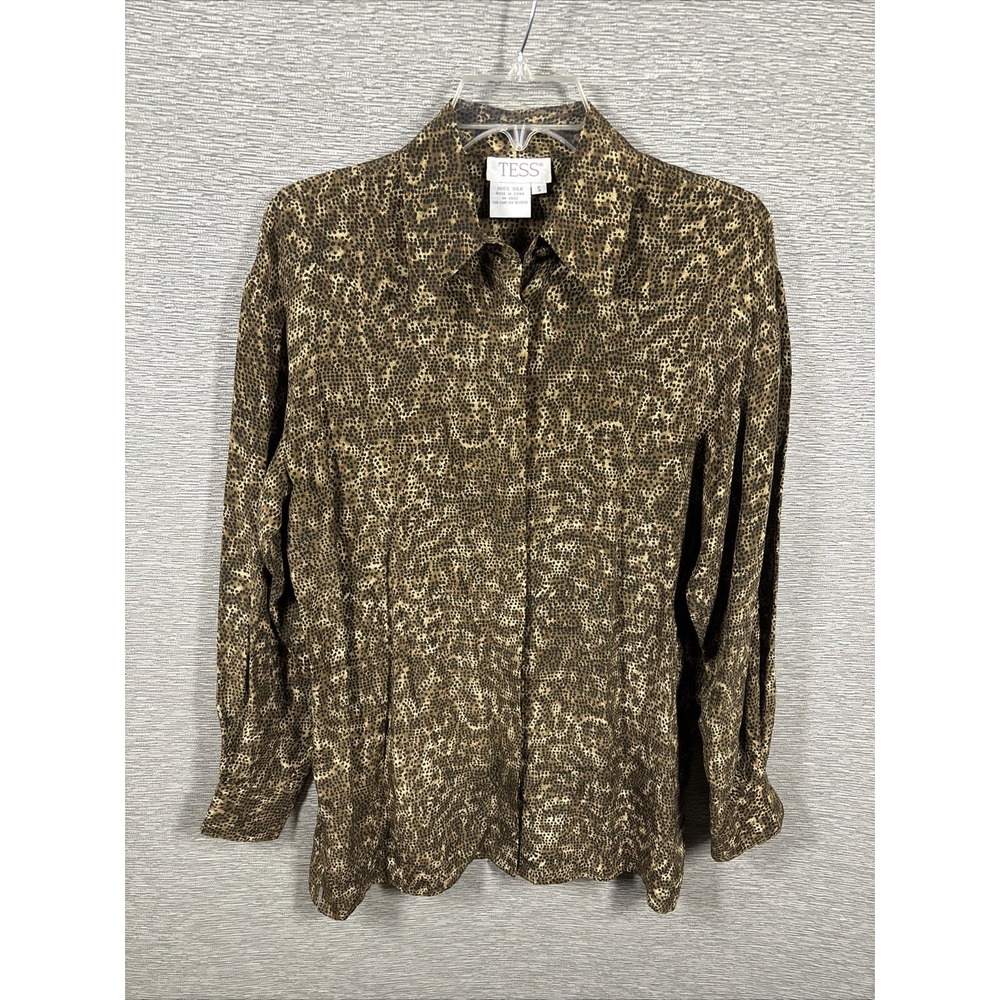 Tess Women Animal Print Long‎ Sleeve Button Up Silk Blouse Size S